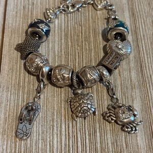Brighton Silver Charm Bracelet with Blue Accents - Tropical/ Beach Themed.